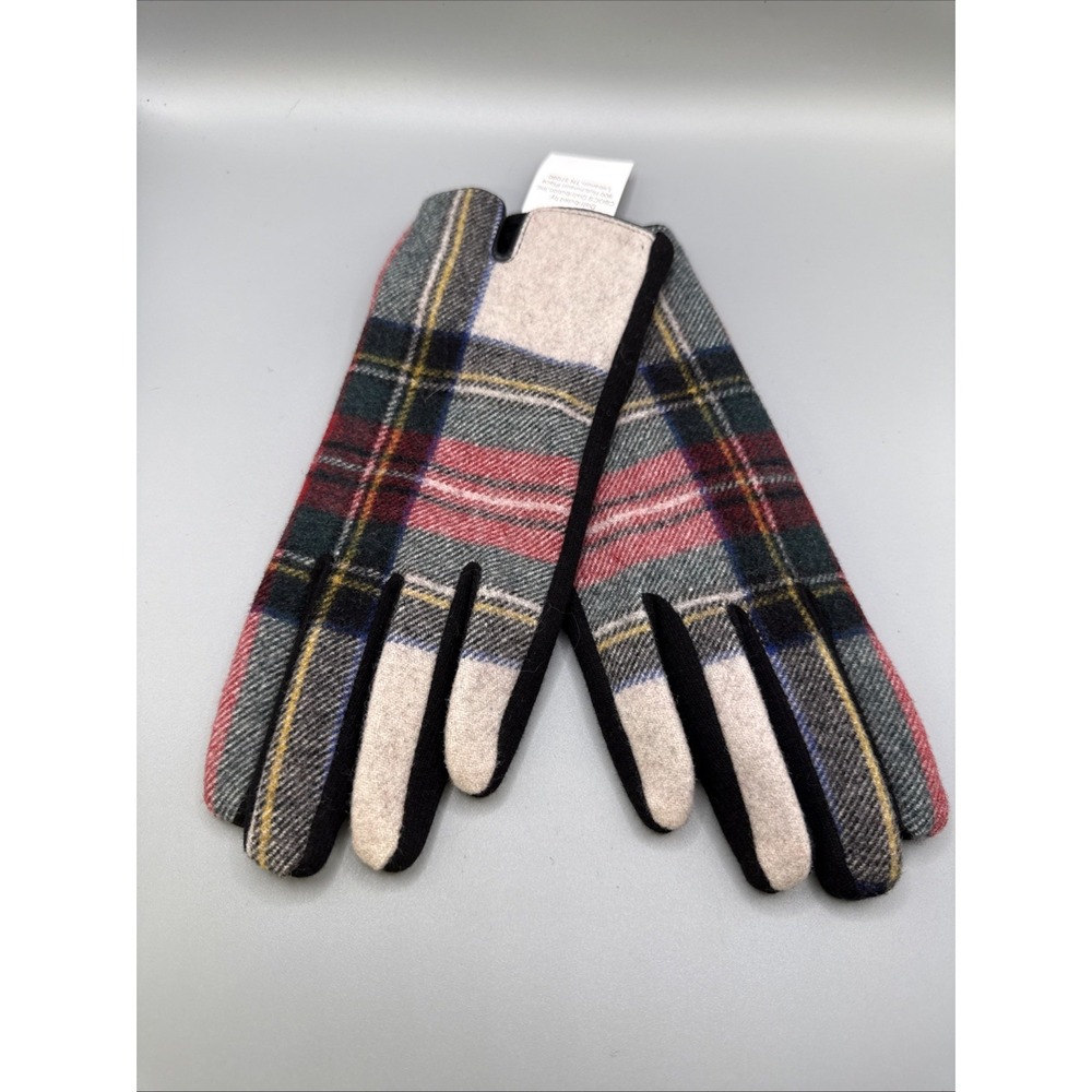 Tan, Red, Green, Yellow, Black Tartan Plaid Touchscreen Gloves New